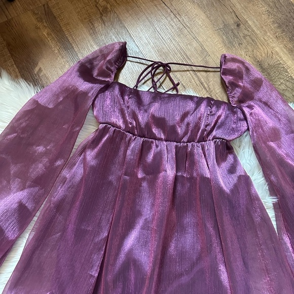 LUCY IN THE SKY Crinkle Long Sleeve Babydoll Mini Dress - Picture 4 of 7